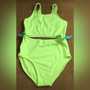 Cat & Jack Girls One Piece Ribbed Neon Green Swimsuit Size XL(14) - K724